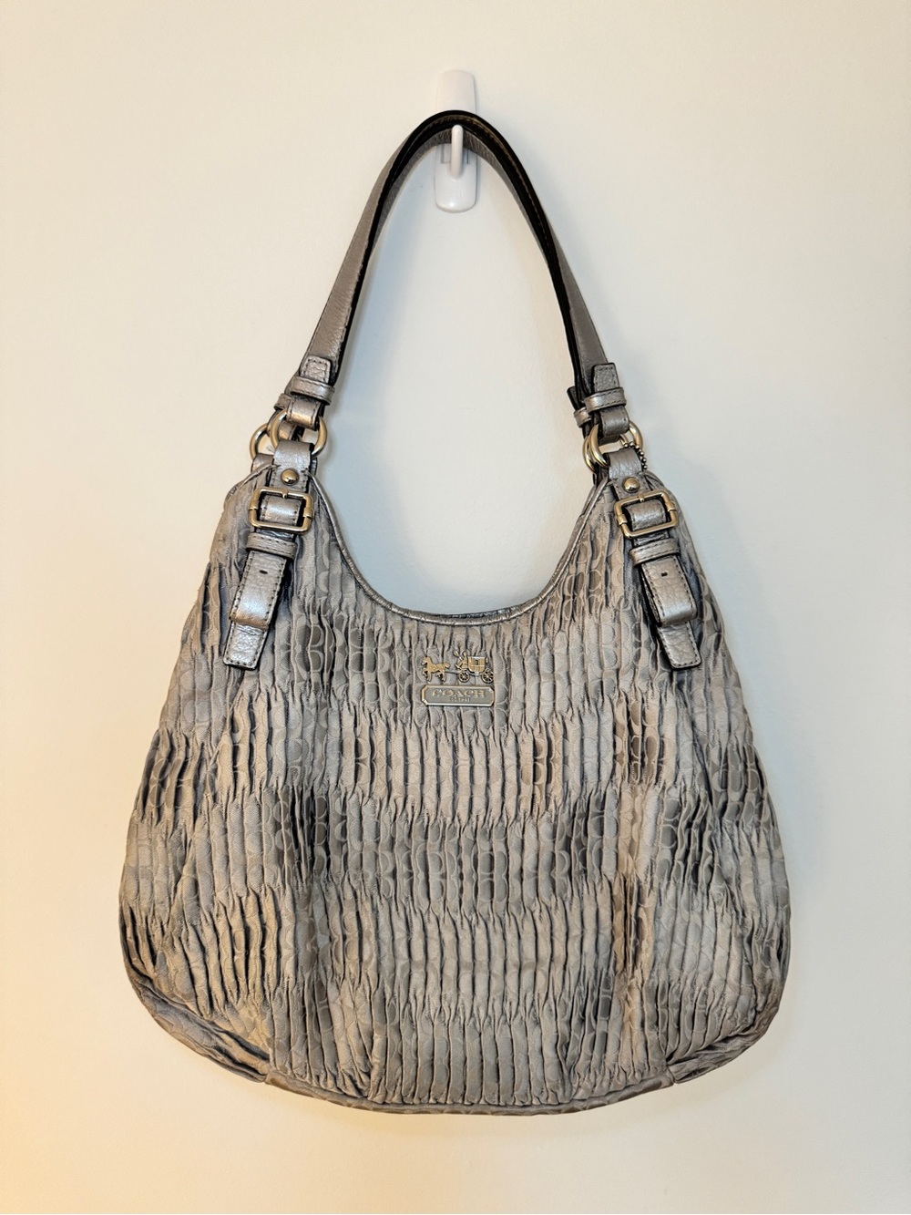 Coach Silver Ruched Hobo Shoulder Bag